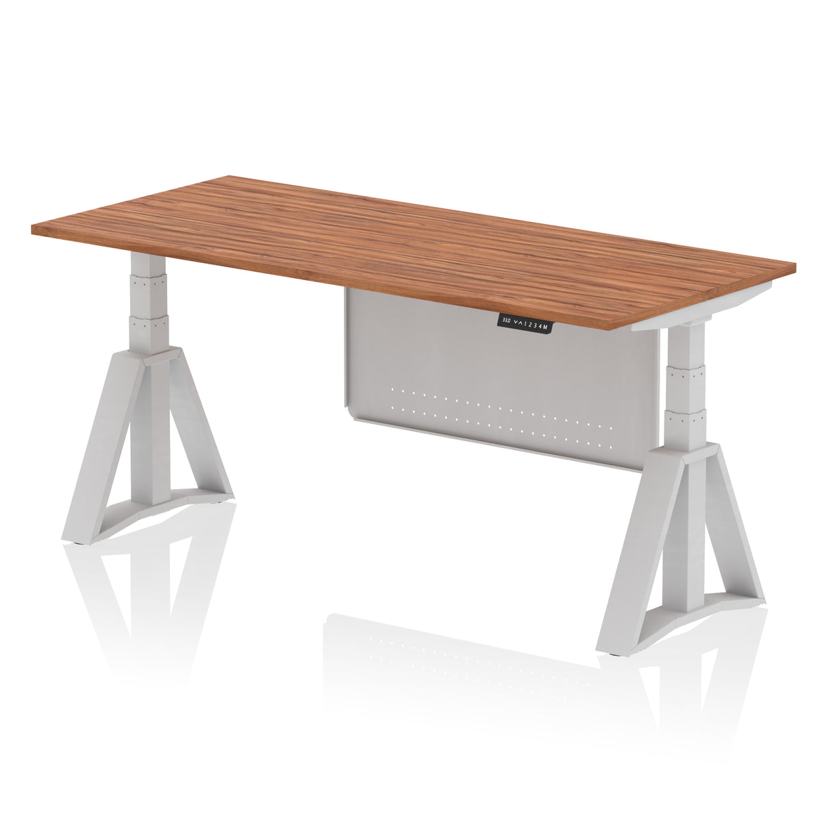 Air Height-Adjustable Desk with Steel Modesty Panel 1800 Walnut Silver - Industrious Decor
