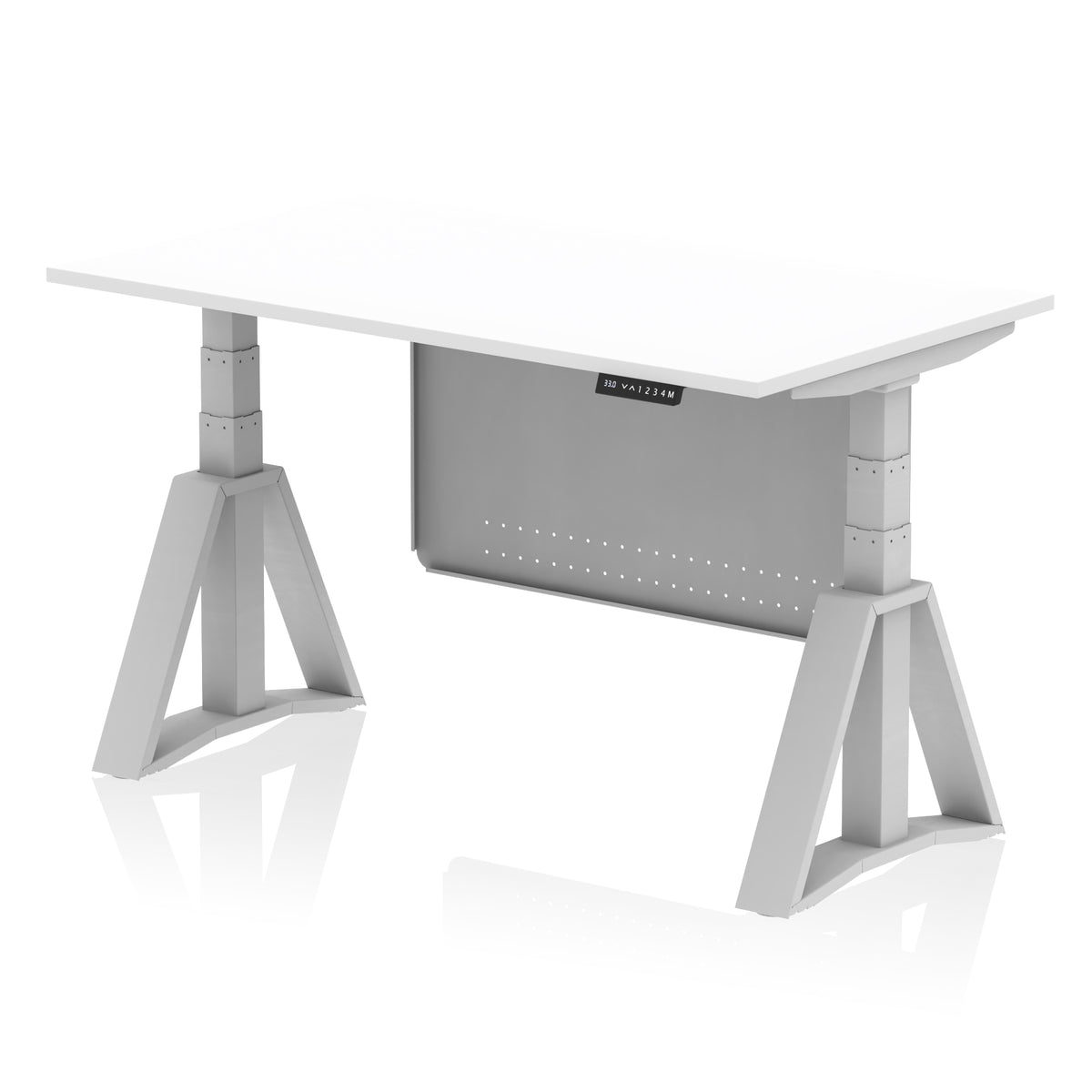 Air Height-Adjustable Desk with Steel Modesty Panel 1400 White Silver - Industrious Decor