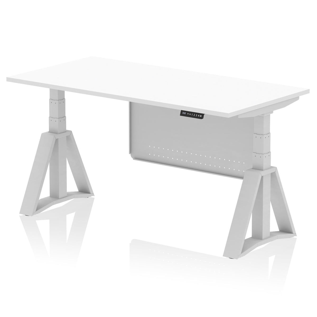 Air Height-Adjustable Desk with Steel Modesty Panel 1600 White Silver - Industrious Decor