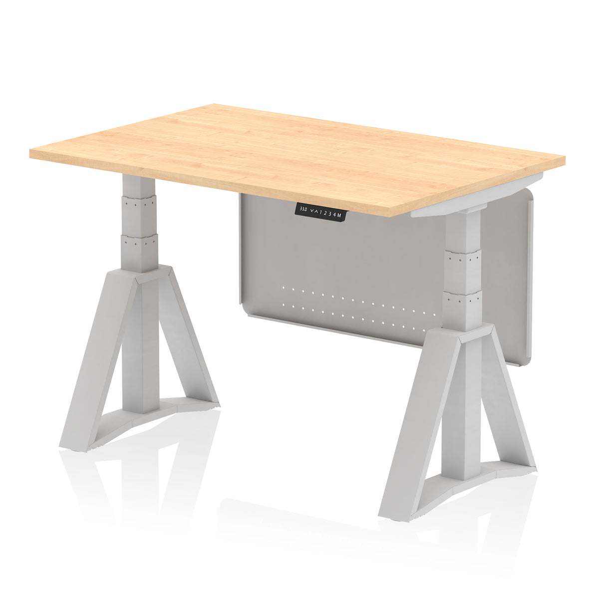Air Height-Adjustable Desk with Steel Modesty Panel 1200 Maple Silver - Industrious Decor