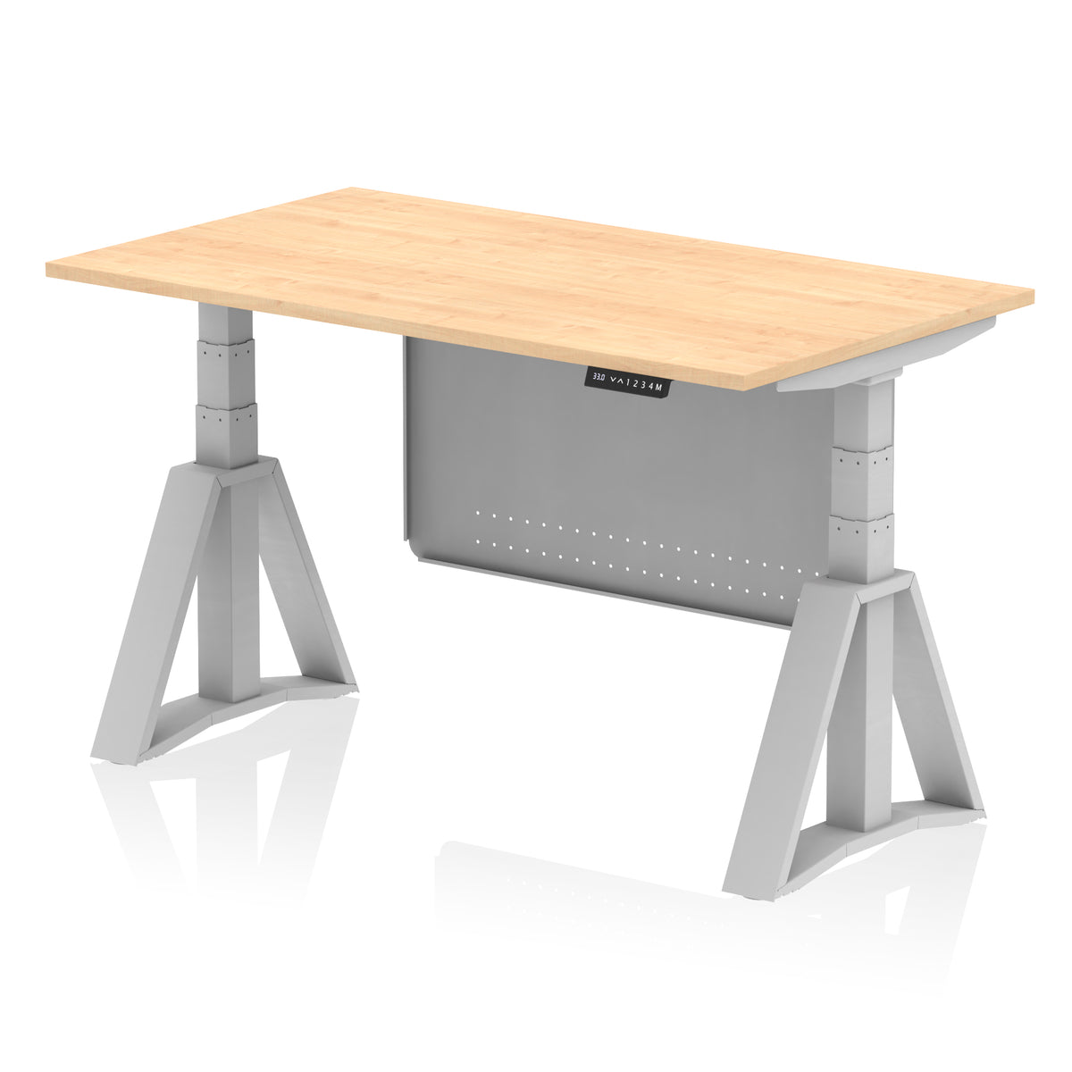 Air Height-Adjustable Desk with Steel Modesty Panel 1400 Maple Silver - Industrious Decor