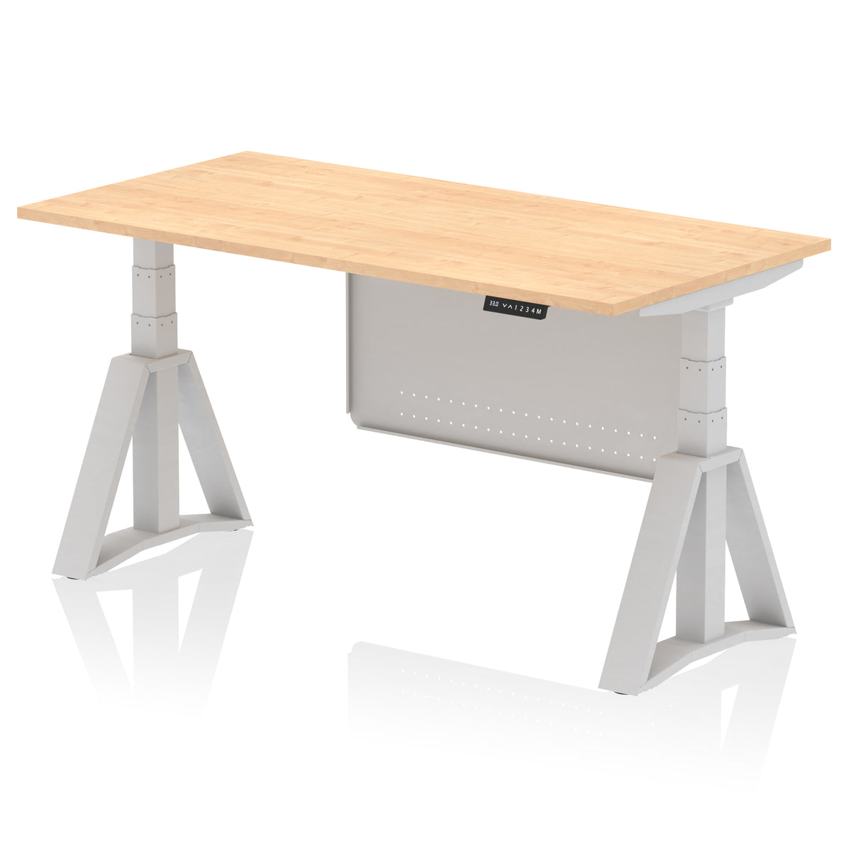 Air Height-Adjustable Desk with Steel Modesty Panel 1600 Maple Silver - Industrious Decor