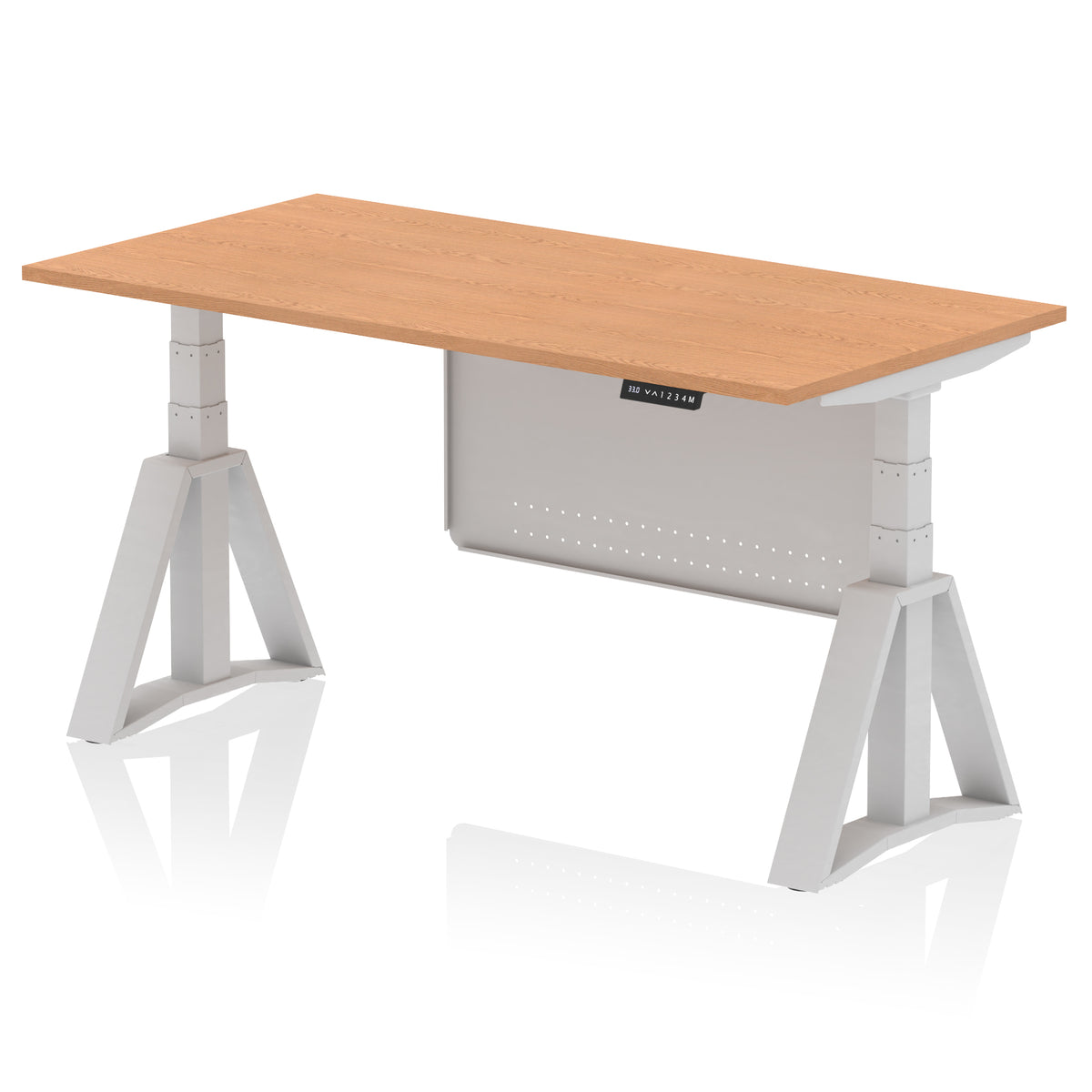 Air Height-Adjustable Desk with Steel Modesty Panel 1600 Oak Silver - Industrious Decor