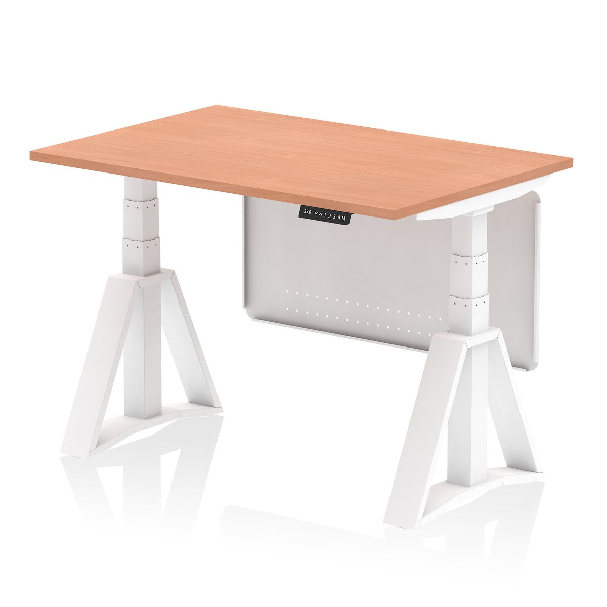 Air Height-Adjustable Desk with Steel Modesty Panel 1200 Beech White - Industrious Decor