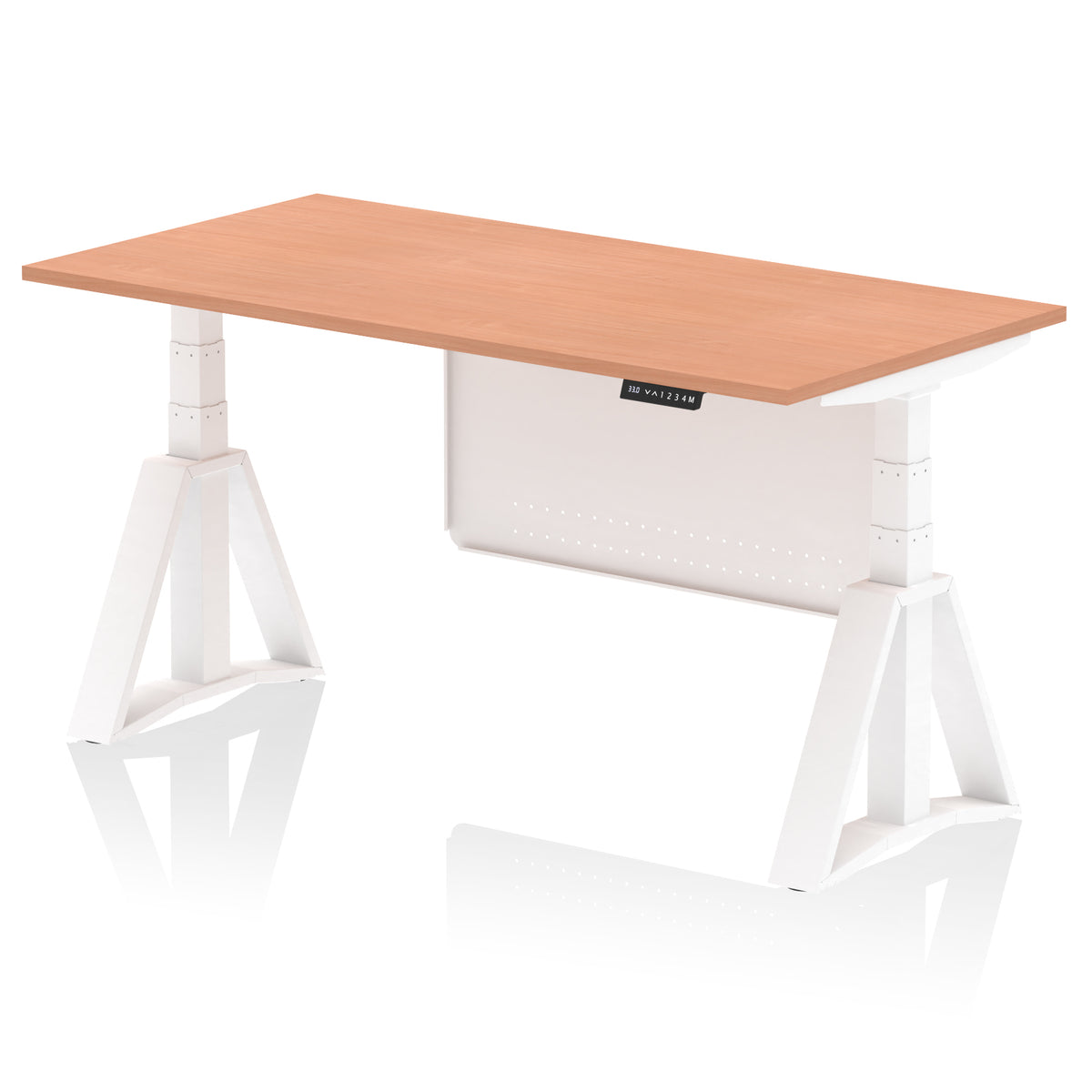 Air Height-Adjustable Desk with Steel Modesty Panel 1600 Beech White - Industrious Decor