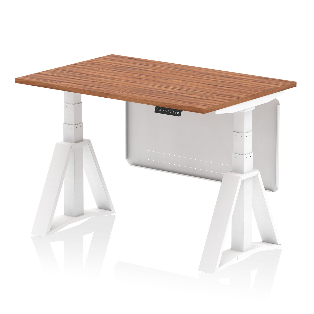Air Height-Adjustable Desk with Steel Modesty Panel 1200 Walnut White - Industrious Decor