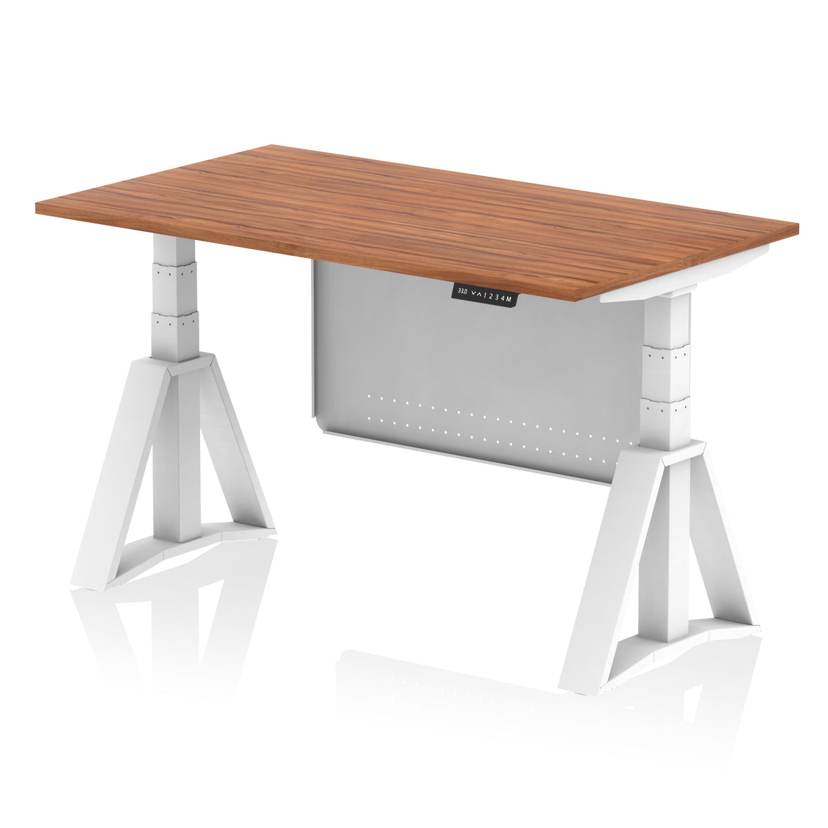 Air Height-Adjustable Desk with Steel Modesty Panel 1400 Walnut White - Industrious Decor