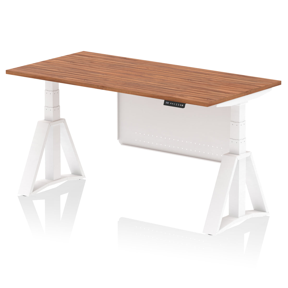 Air Height-Adjustable Desk with Steel Modesty Panel 1600 Walnut White - Industrious Decor