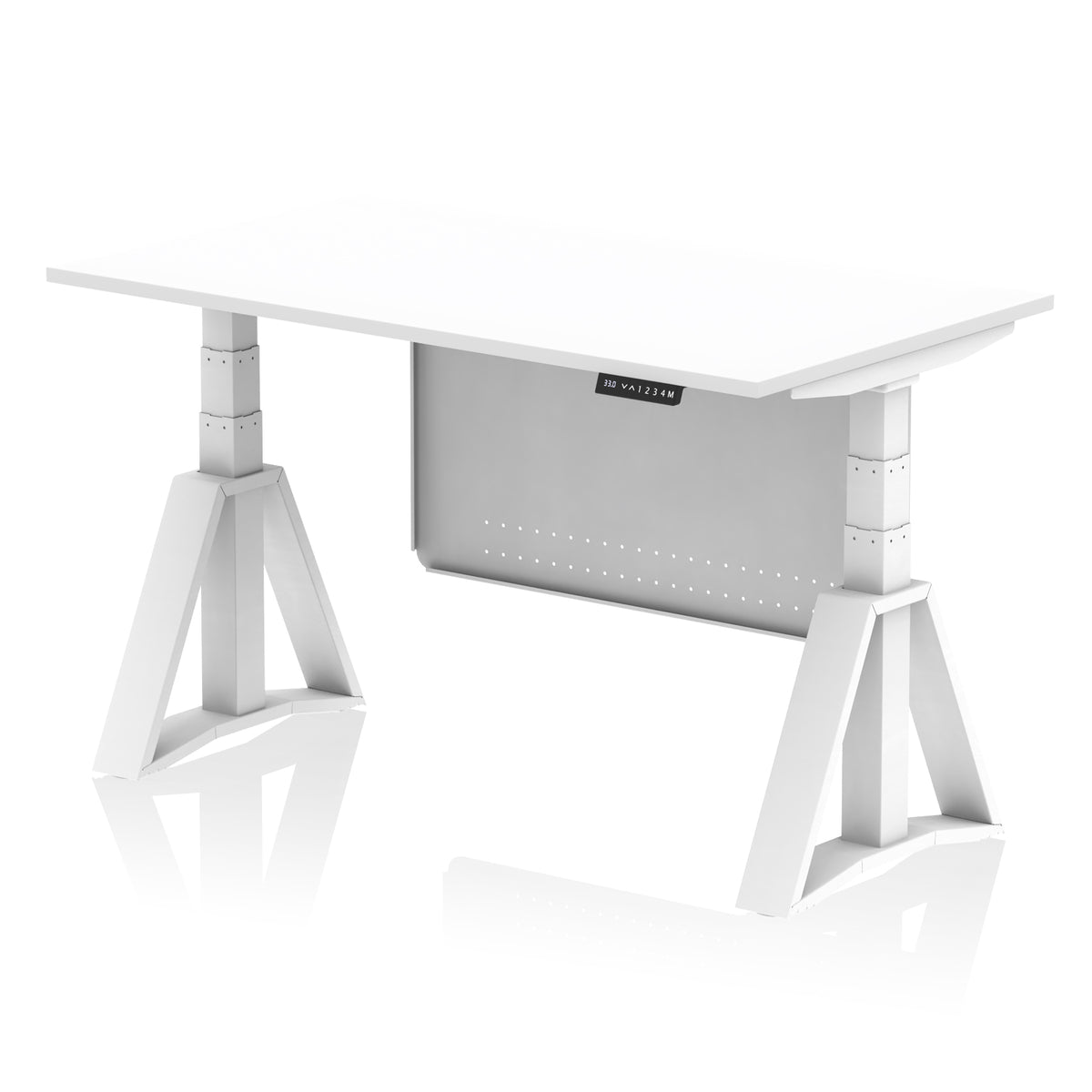 Air Height-Adjustable Desk with Steel Modesty Panel 1400 White White - Industrious Decor
