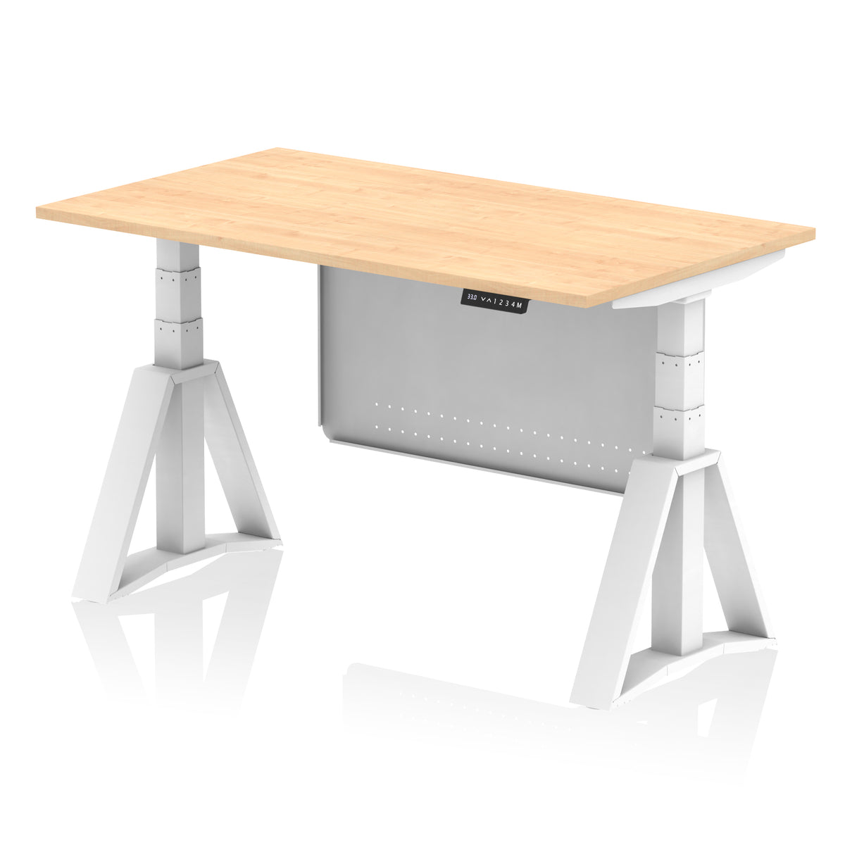 Air Height-Adjustable Desk with Steel Modesty Panel 1400 Maple White - Industrious Decor