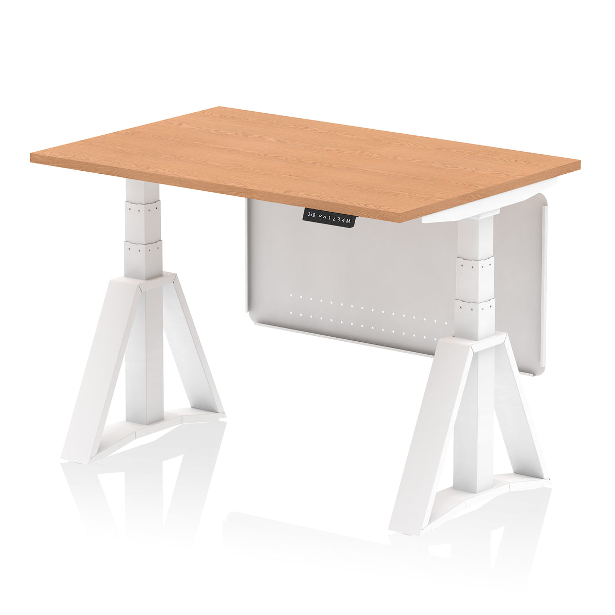 Air Height-Adjustable Desk with Steel Modesty Panel 1200 Oak White - Industrious Decor
