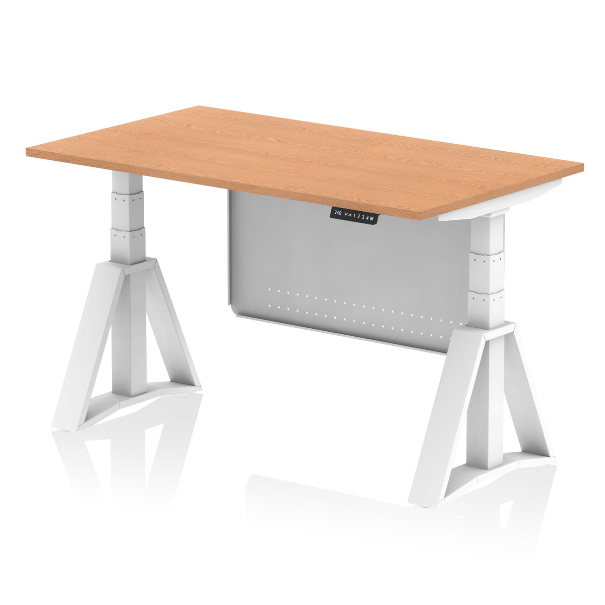 Air Height-Adjustable Desk with Steel Modesty Panel 1400 Oak White - Industrious Decor