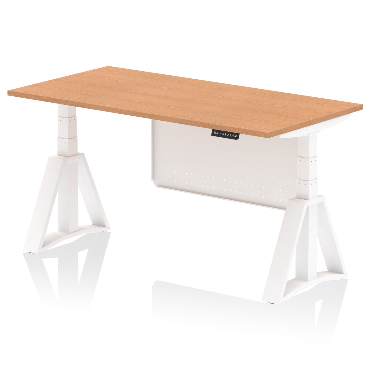 Air Height-Adjustable Desk with Steel Modesty Panel 1600 Oak White - Industrious Decor