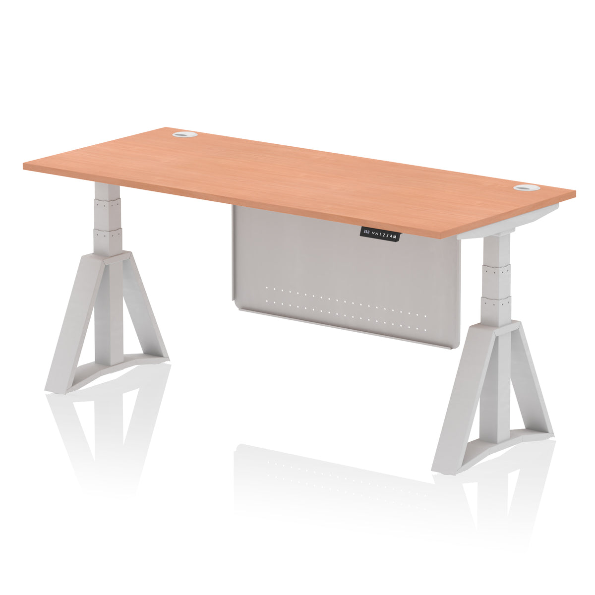 Air Height Adjustable Desk With Cable Ports With Steel Modesty Panel With Piste Foot 1800 Beech Silver - Industrious Decor