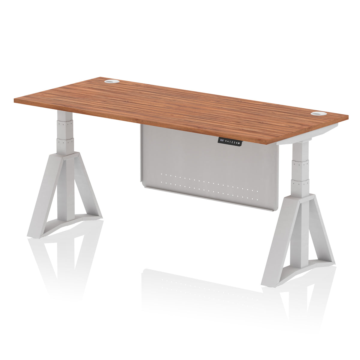 Air Height Adjustable Desk With Cable Ports With Steel Modesty Panel With Piste Foot 1800 Walnut Silver - Industrious Decor