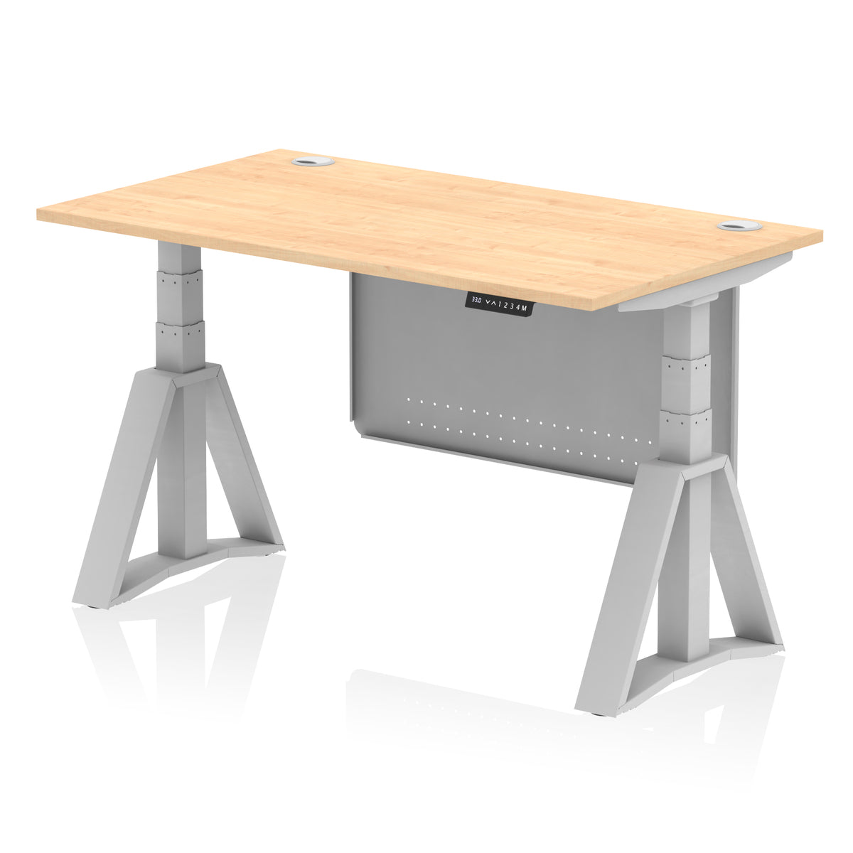 Air Height Adjustable Desk With Cable Ports With Steel Modesty Panel With Piste Foot 1400 Maple Silver - Industrious Decor