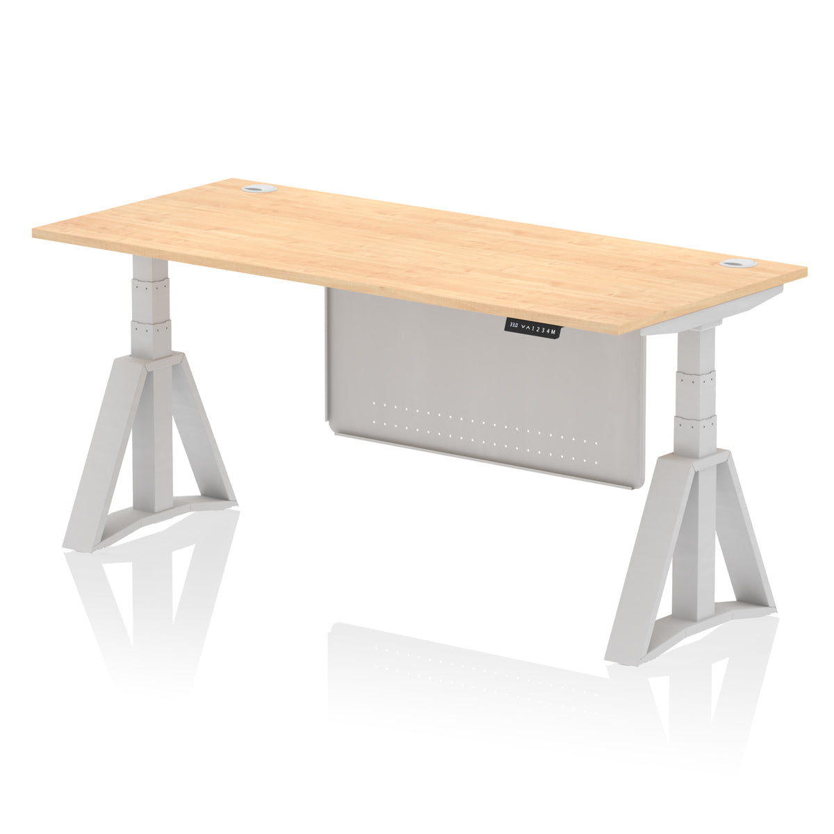 Air Height Adjustable Desk With Cable Ports With Steel Modesty Panel With Piste Foot 1800 Maple Silver - Industrious Decor