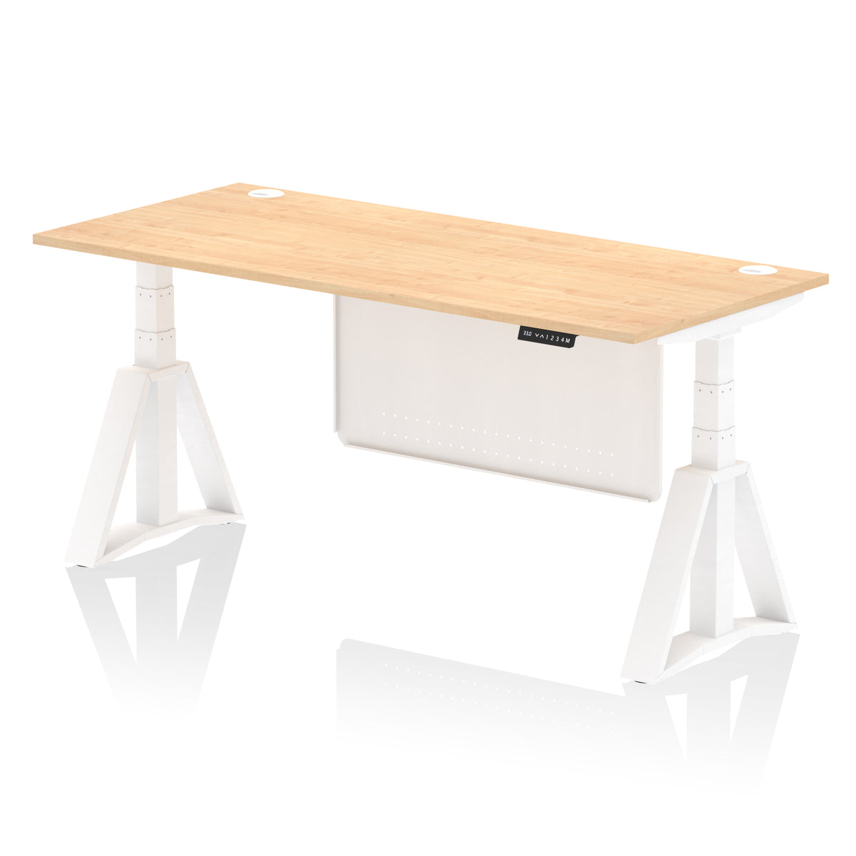 Air Height Adjustable Desk With Cable Ports With Steel Modesty Panel With Piste Foot 1800 Maple White - Industrious Decor