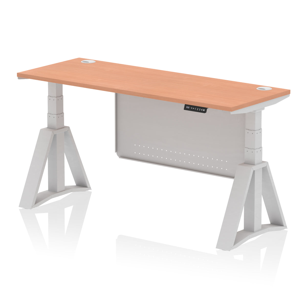 Air Piste Slimline Height Adjustable Desk 1600 Beech Silver - Industrious Decor