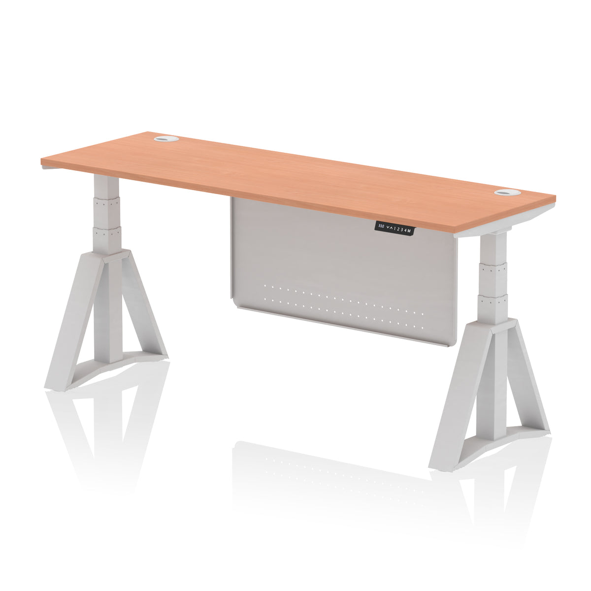 Air Piste Slimline Height Adjustable Desk 1800 Beech Silver - Industrious Decor