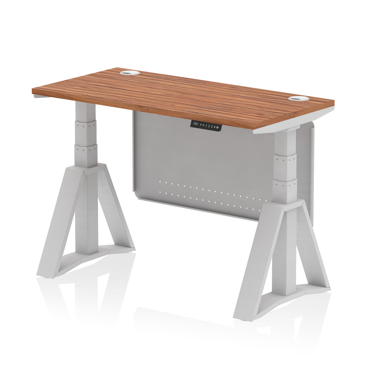 Air Piste Slimline Height Adjustable Desk 1200 Walnut Silver - Industrious Decor