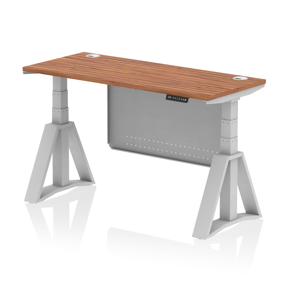 Air Piste Slimline Height Adjustable Desk 1400 Walnut Silver - Industrious Decor