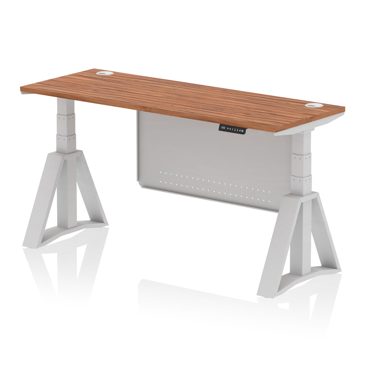 Air Piste Slimline Height Adjustable Desk 1600 Walnut Silver - Industrious Decor