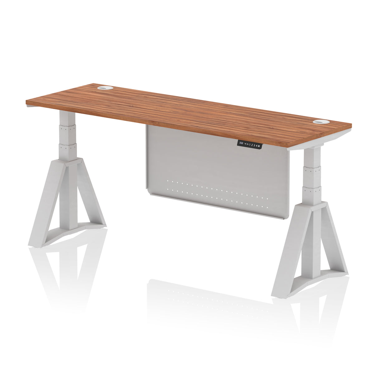 Air Piste Slimline Height Adjustable Desk 1800 Walnut Silver - Industrious Decor