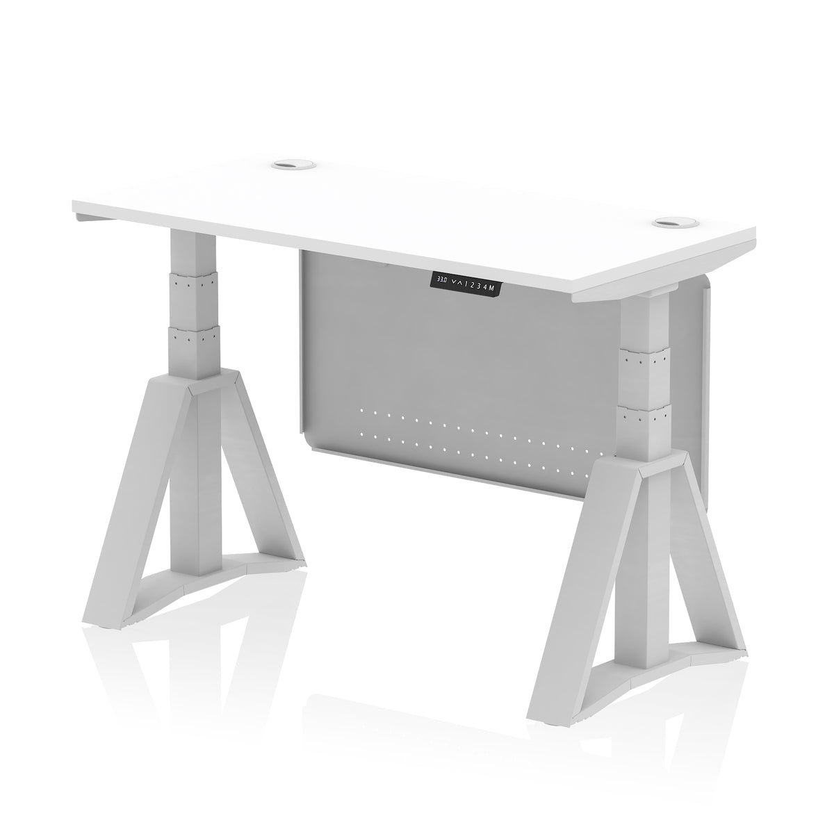 Air Piste Slimline Height Adjustable Desk 1200 White Silver - Industrious Decor