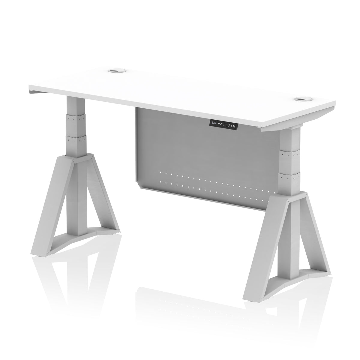 Air Piste Slimline Height Adjustable Desk 1400 White Silver - Industrious Decor