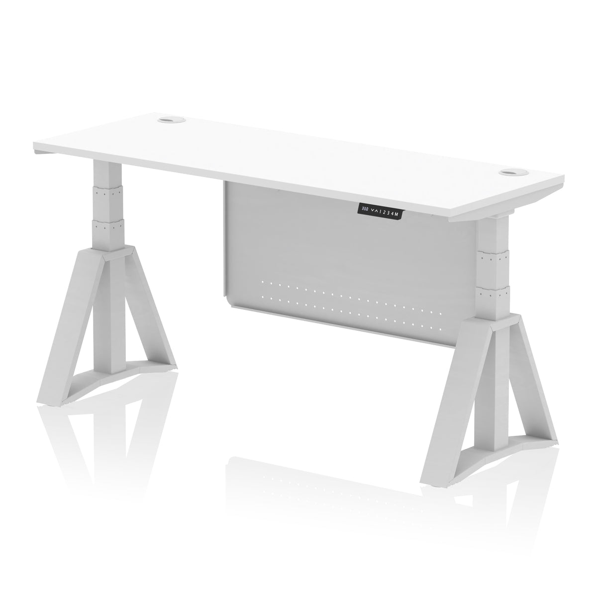 Air Piste Slimline Height Adjustable Desk 1600 White Silver - Industrious Decor