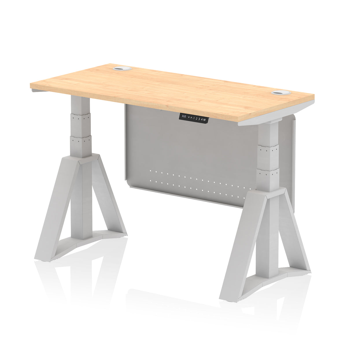 Air Piste Slimline Height Adjustable Desk 1200 Maple Silver - Industrious Decor