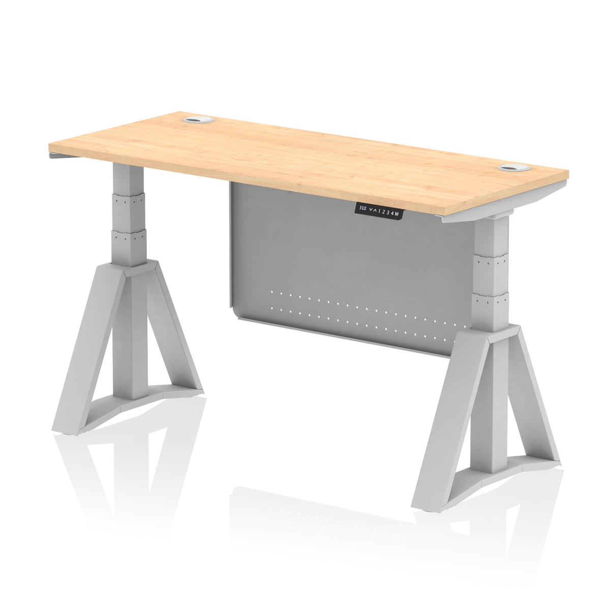 Air Piste Slimline Height Adjustable Desk 1400 Maple Silver - Industrious Decor