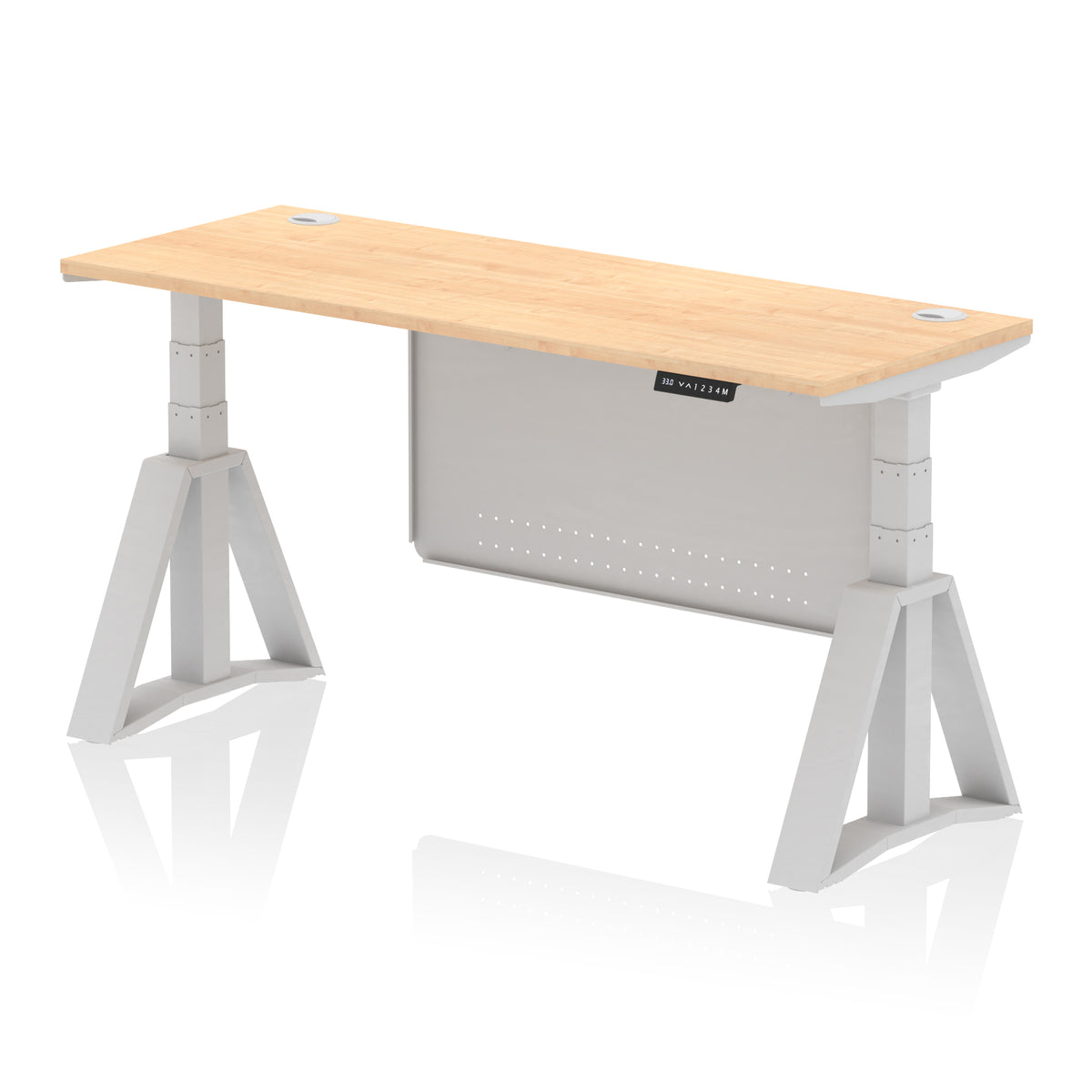Air Piste Slimline Height Adjustable Desk 1600 Maple Silver - Industrious Decor