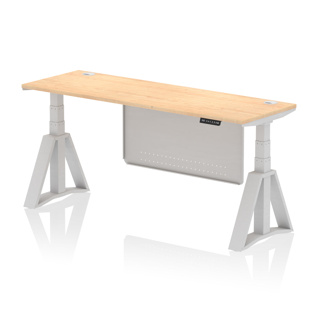 Air Piste Slimline Height Adjustable Desk 1800 Maple Silver - Industrious Decor