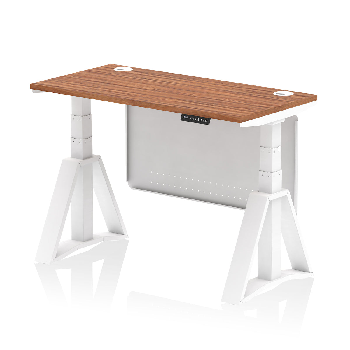 Air Piste Slimline Height Adjustable Desk 1200 Walnut White - Industrious Decor