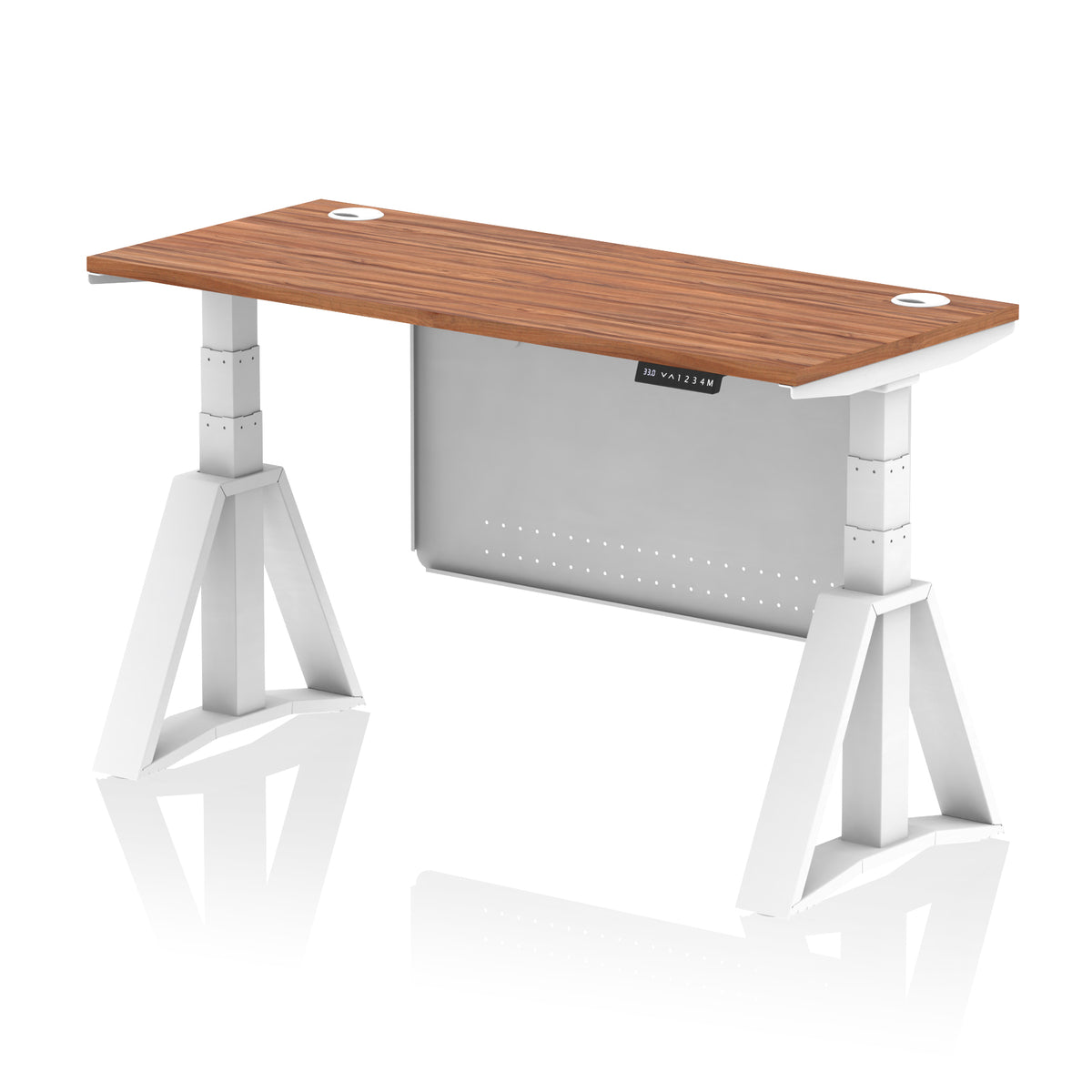 Air Piste Slimline Height Adjustable Desk 1400 Walnut White - Industrious Decor