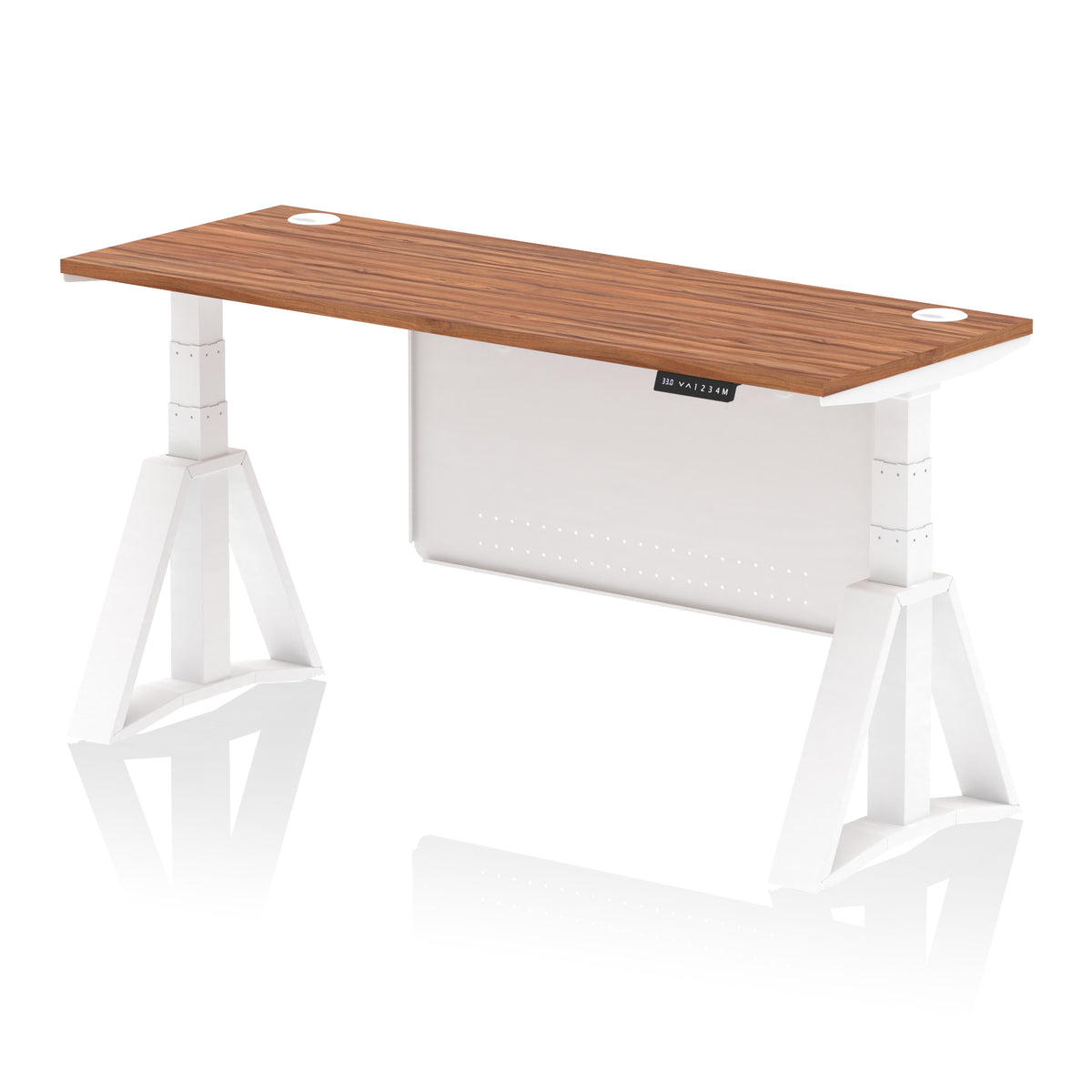 Air Piste Slimline Height Adjustable Desk 1600 Walnut White - Industrious Decor