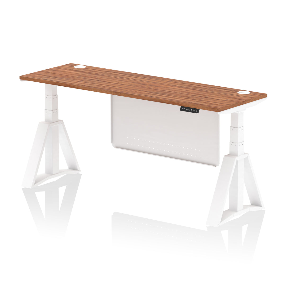 Air Piste Slimline Height Adjustable Desk 1800 Walnut White - Industrious Decor
