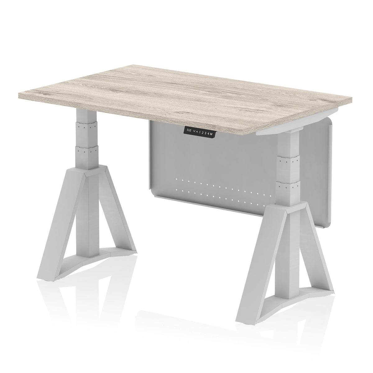 Air Height-Adjustable Desk with Steel Modesty Panel 1200 Grey Oak Silver - Industrious Decor