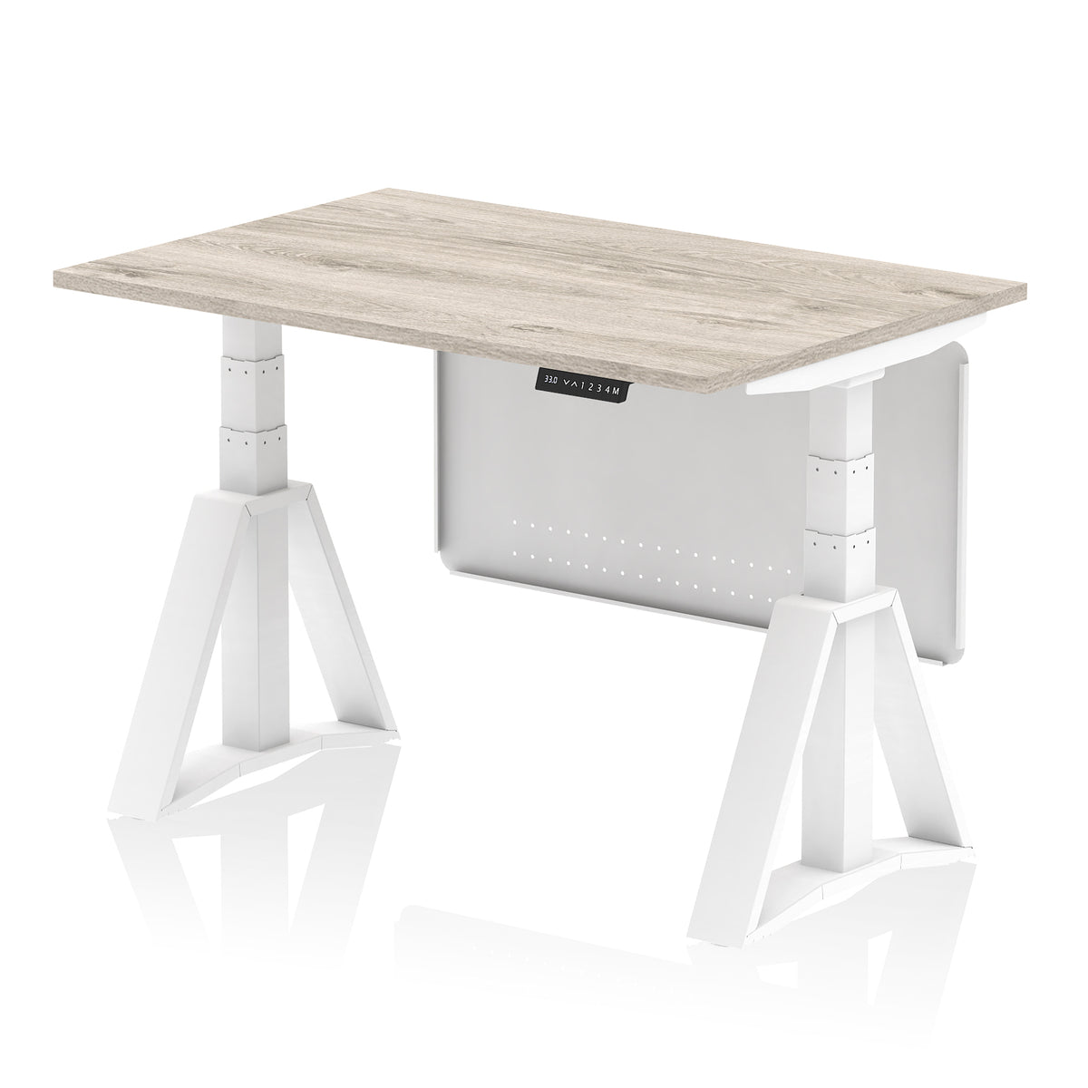 Air Height-Adjustable Desk with Steel Modesty Panel 1200 Grey Oak White - Industrious Decor