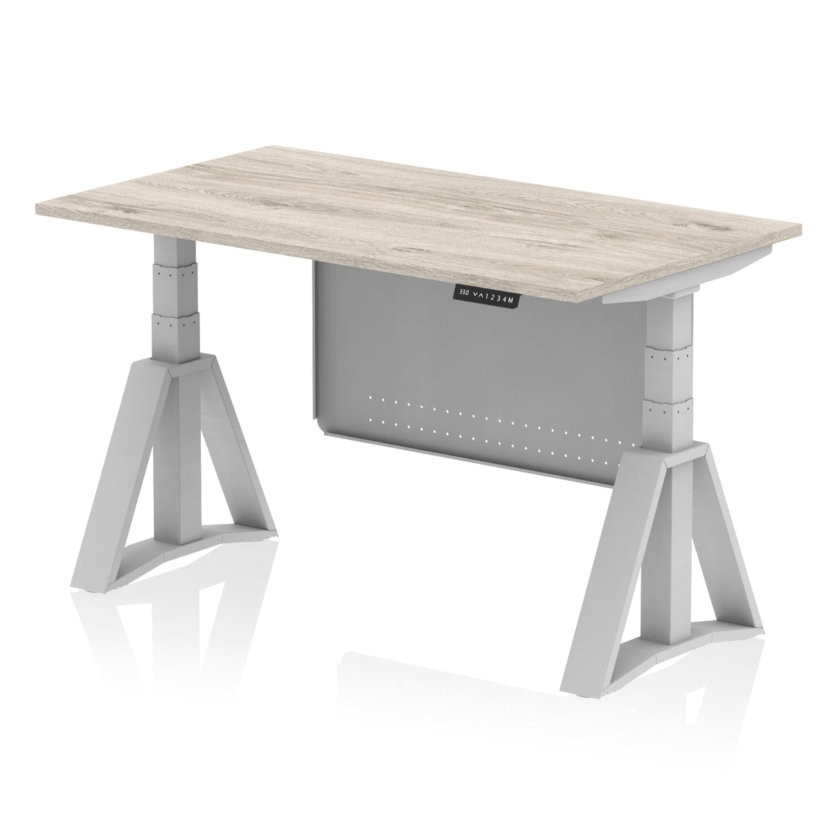 Air Height-Adjustable Desk with Steel Modesty Panel 1400 Grey Oak Silver - Industrious Decor