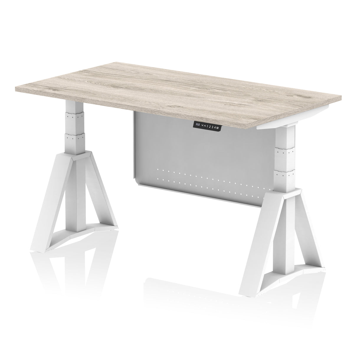 Air Height-Adjustable Desk with Steel Modesty Panel 1400 Grey Oak White - Industrious Decor