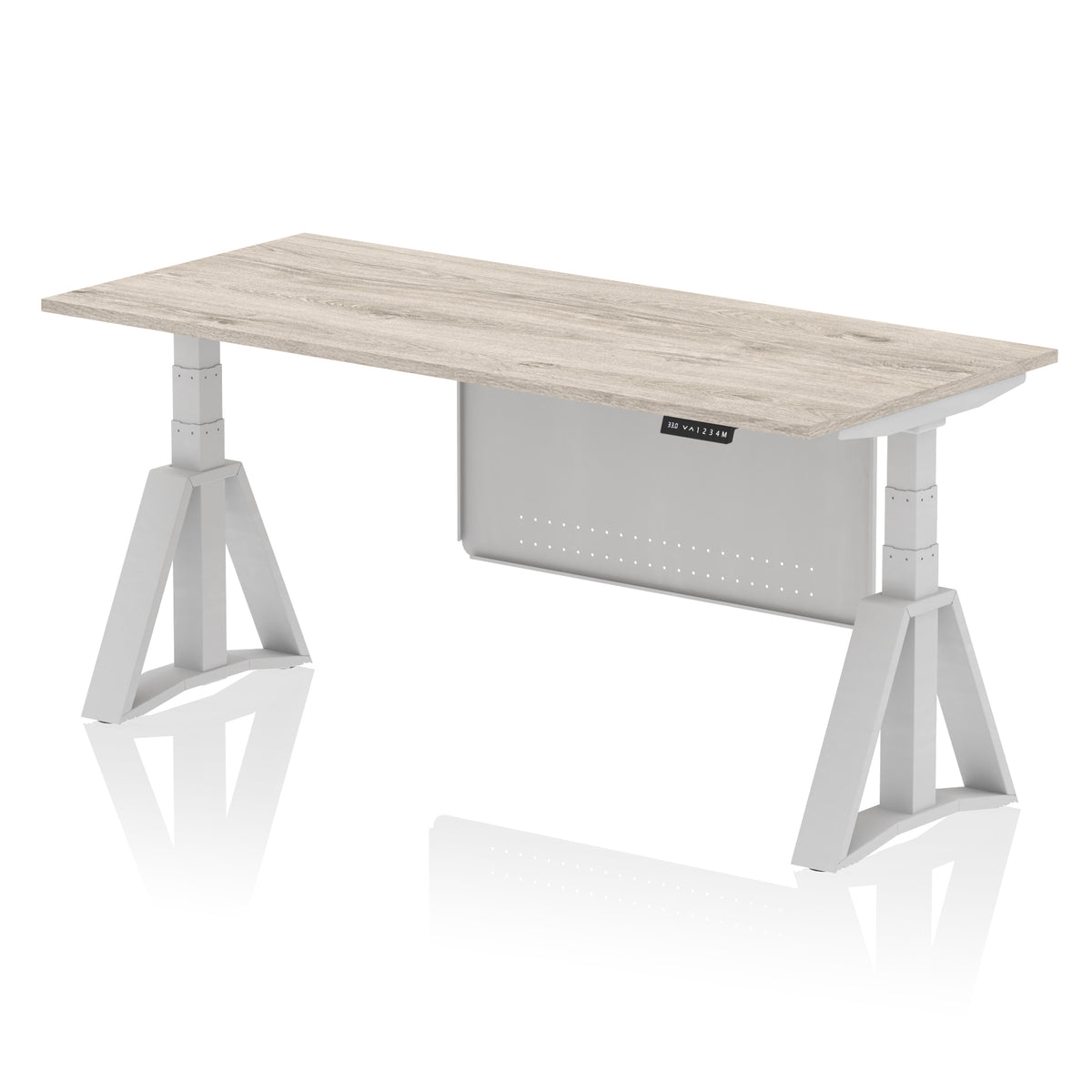 Air Height-Adjustable Desk with Steel Modesty Panel 1800 Grey Oak Silver - Industrious Decor