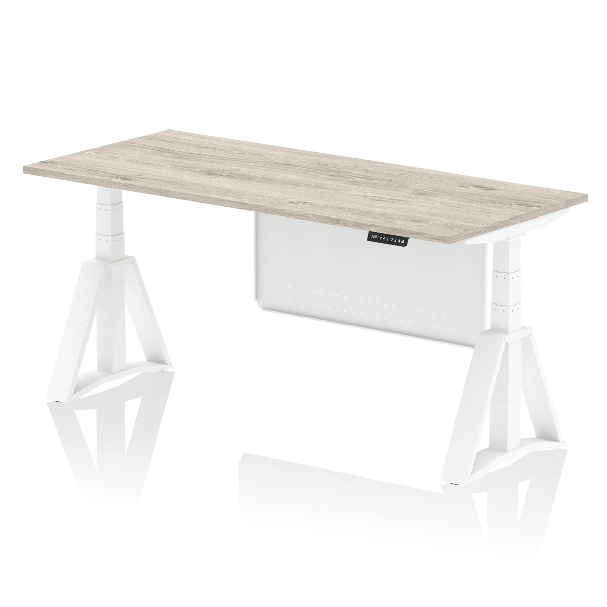 Air Height-Adjustable Desk with Steel Modesty Panel 1800 Grey Oak White - Industrious Decor