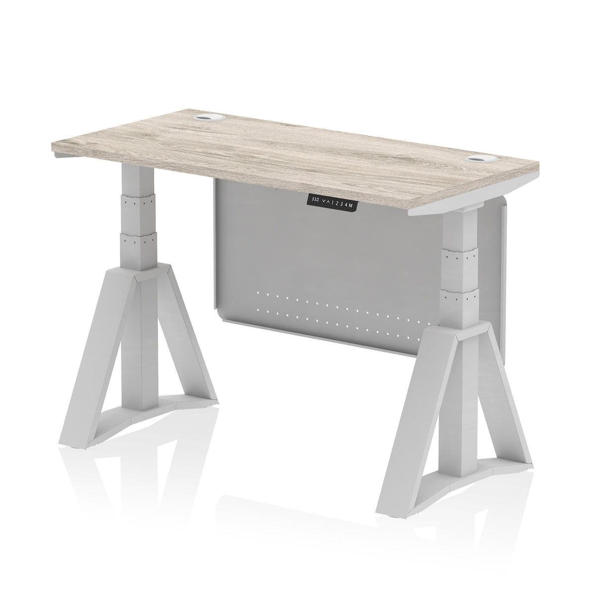 Air Piste Slimline Height Adjustable Desk 1200 Grey Oak Silver - Industrious Decor