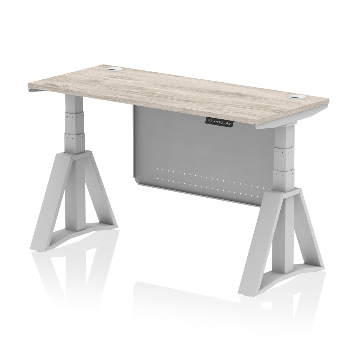 Air Piste Slimline Height Adjustable Desk 1400 Grey Oak Silver - Industrious Decor
