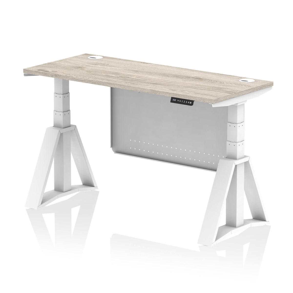 Air Piste Slimline Height Adjustable Desk 1400 Grey Oak White - Industrious Decor