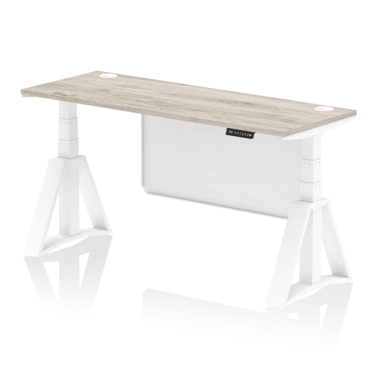 Air Piste Slimline Height Adjustable Desk 1600 Grey Oak White - Industrious Decor