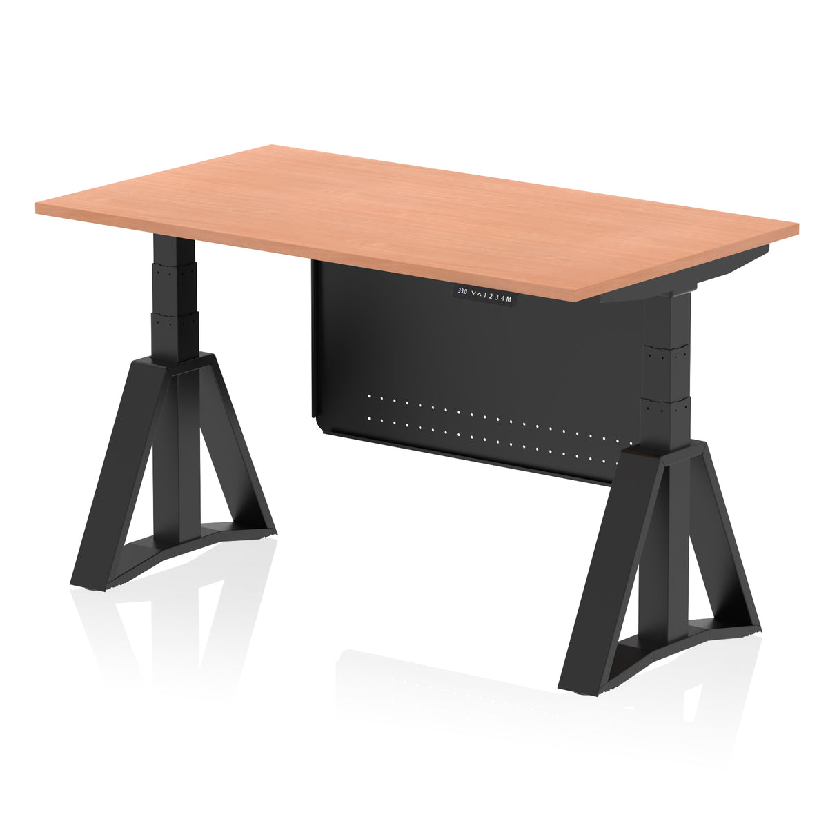 Air Height-Adjustable Desk with Steel Modesty Panel 1400 Beech Black - Industrious Decor